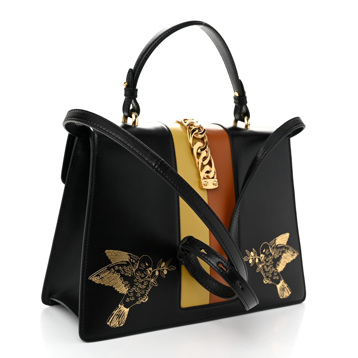 Gucci Calfskin Gold Sun Medium Sylvie Top Handle Bag Black 3 of 10