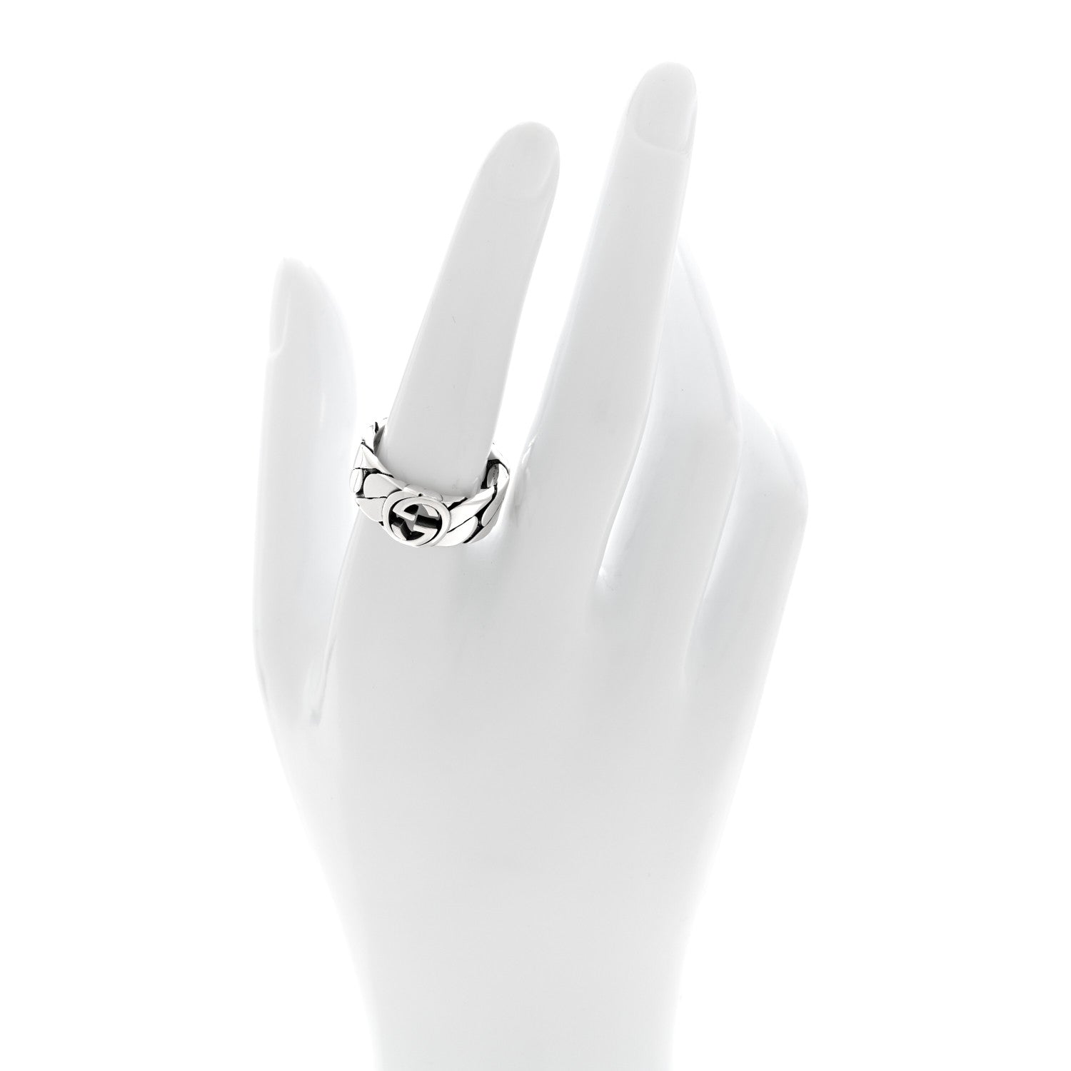 Gucci Sterling Silver Interlocking G Chainlink Wide Band Ring 58 8.25 2 of 5