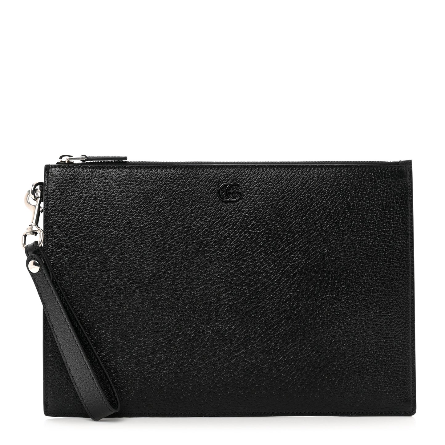 Textured Dollar Calfskin Enamel GG Marmont Zip Pouch Black