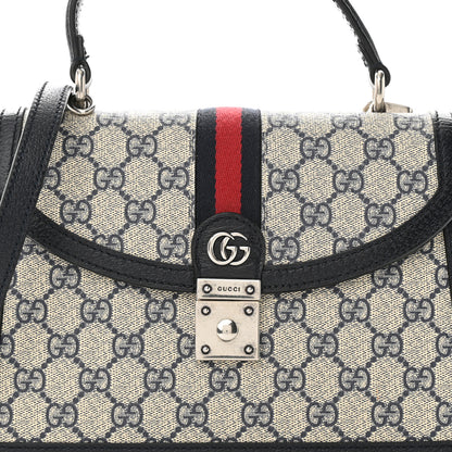 Gucci GG Supreme Monogram Textured Dollar Calfskin Web Small Ophidia Padlock Top Handle Bag Beige Blue 7 of 11