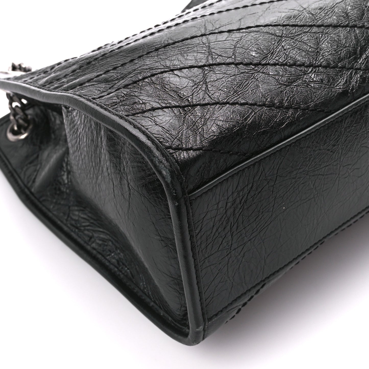 Crinkled Calfskin Matelasse Monogram Medium Niki Shopper Tote Black