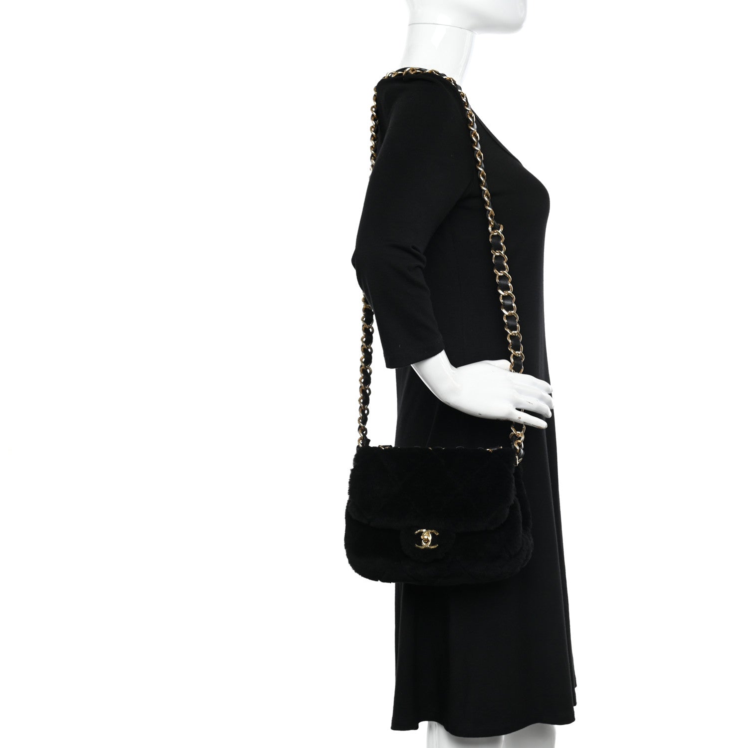 Chanel Shearling Lambskin Quilted Chain Top Handle Flap Black 2 of 11