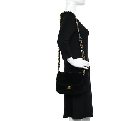 Chanel Shearling Lambskin Quilted Chain Top Handle Flap Black 2 of 11