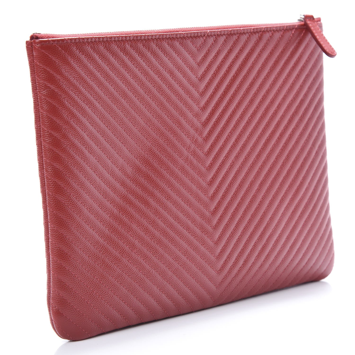 Chanel Caviar Chevron Quilted Medium Cosmetic Case Red 3 of 8