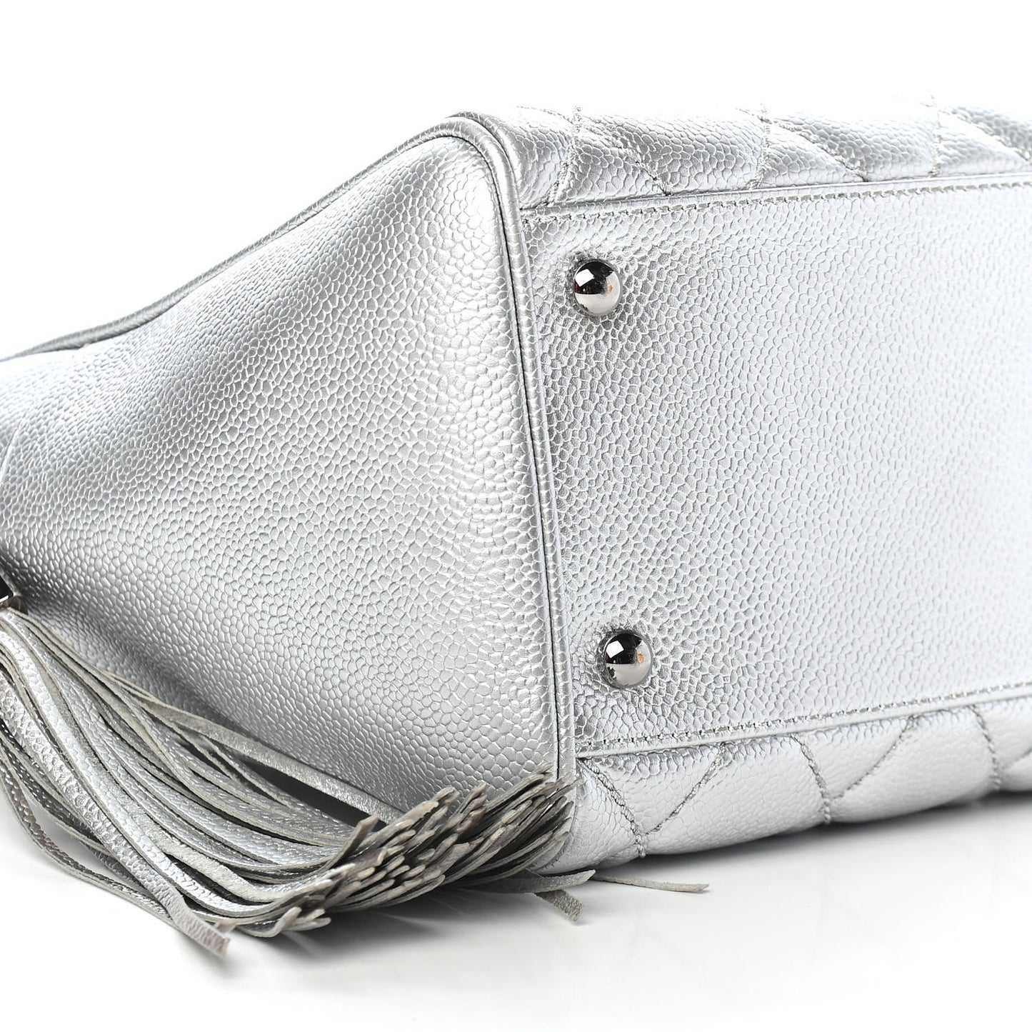 Metallic Caviar Quilted Vertical Bowler Silver