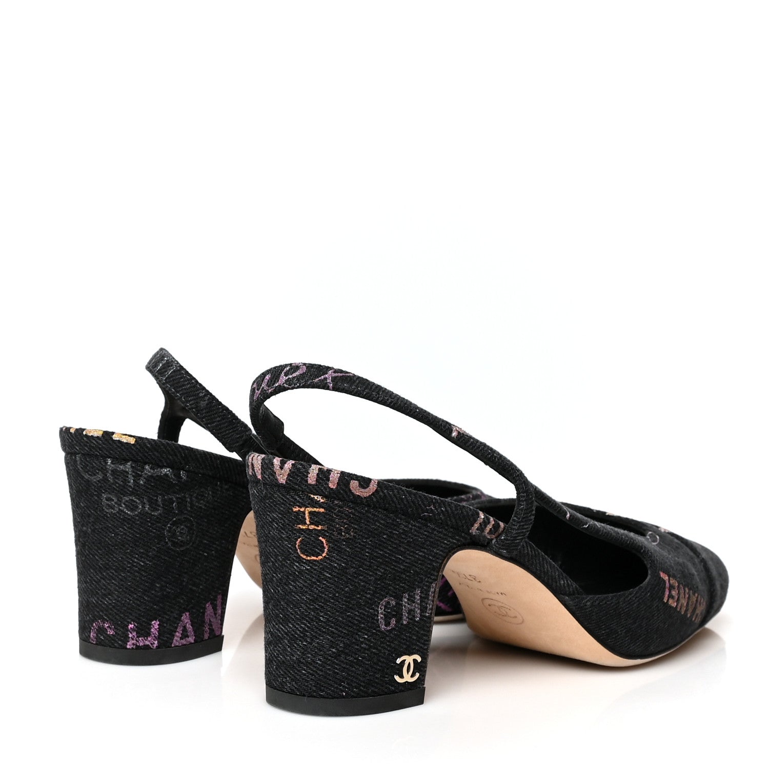 Chanel Denim Cap Toe Denim Mood Slingback Flats 37.5 Black Multicolor 4 of 8