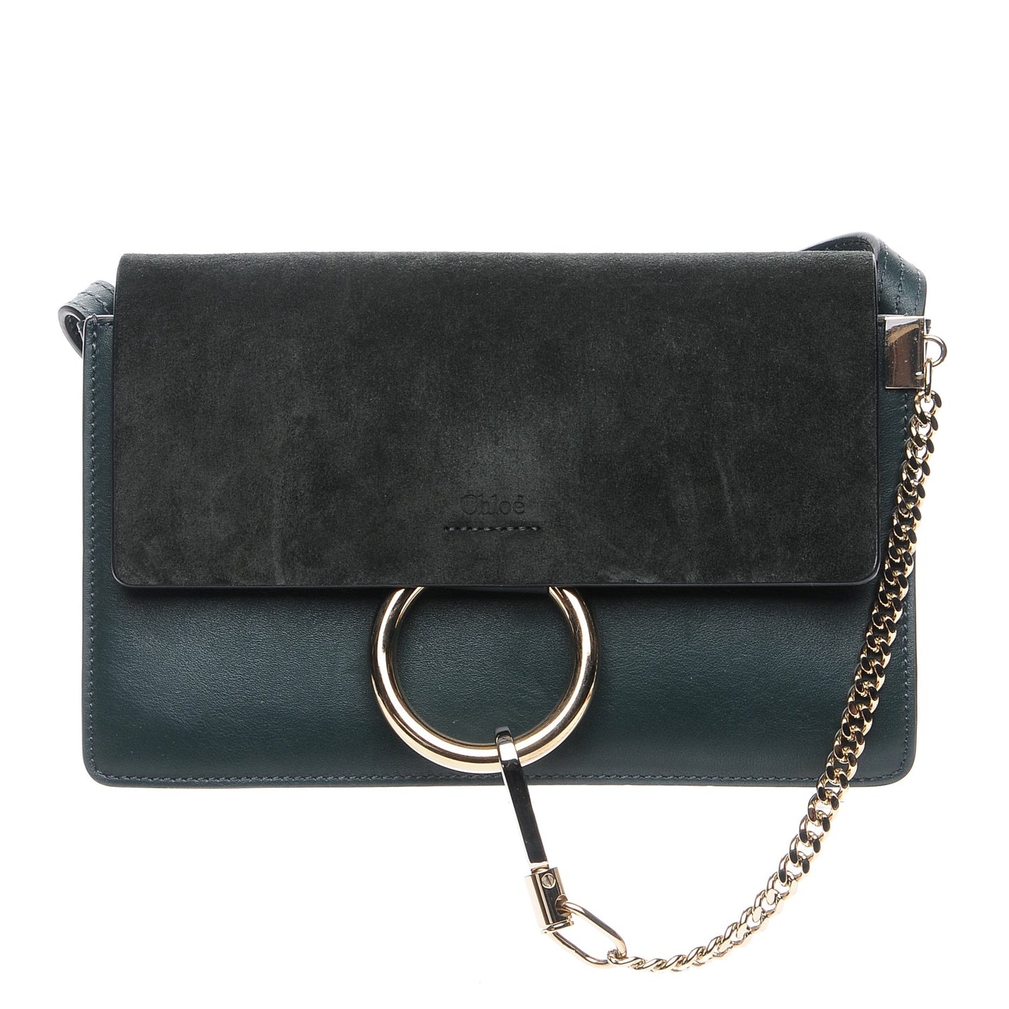 Suede Calfskin Small Faye Shoulder Bag Forest Green