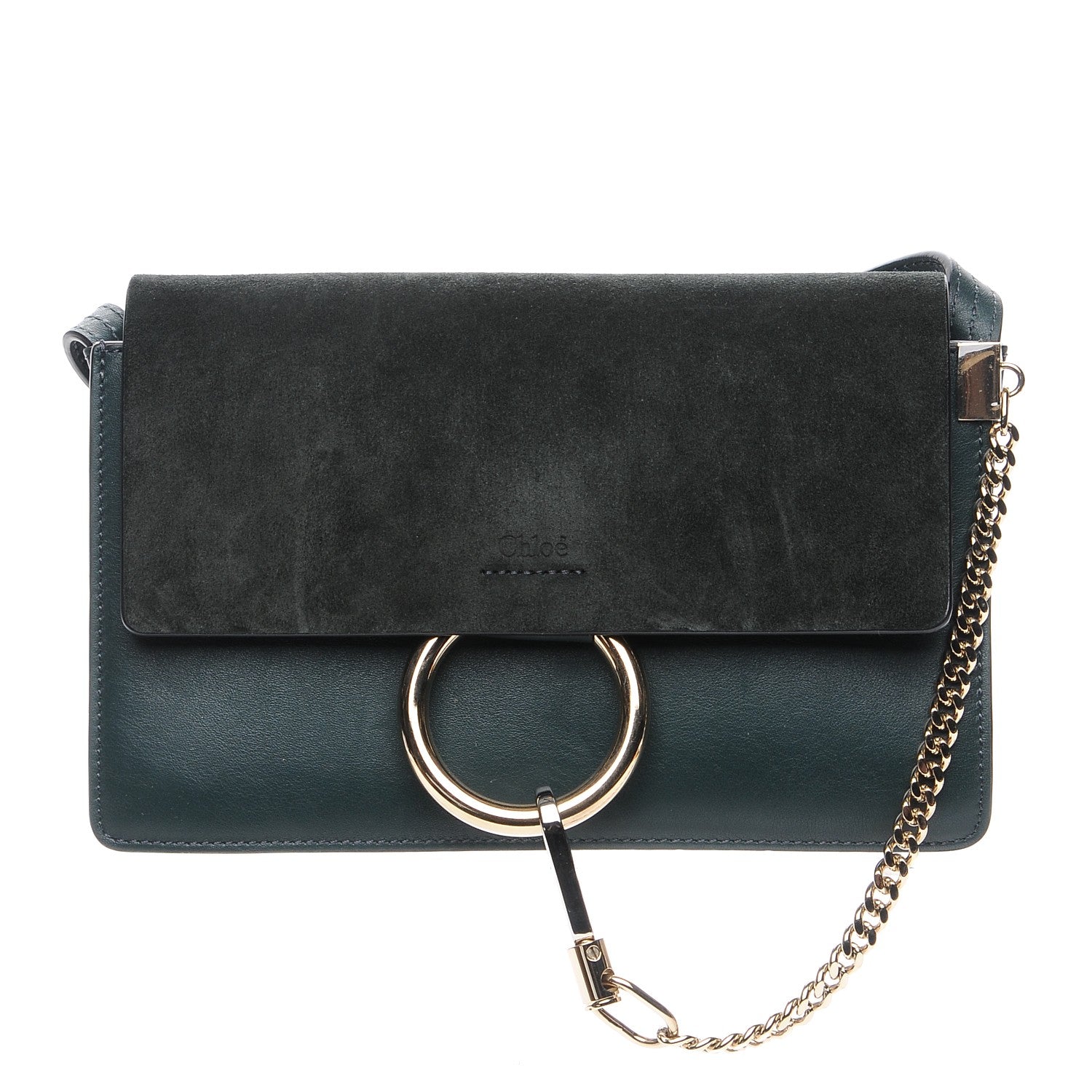 Chloe Suede Calfskin Small Faye Shoulder Bag Forest Green 1 of 9