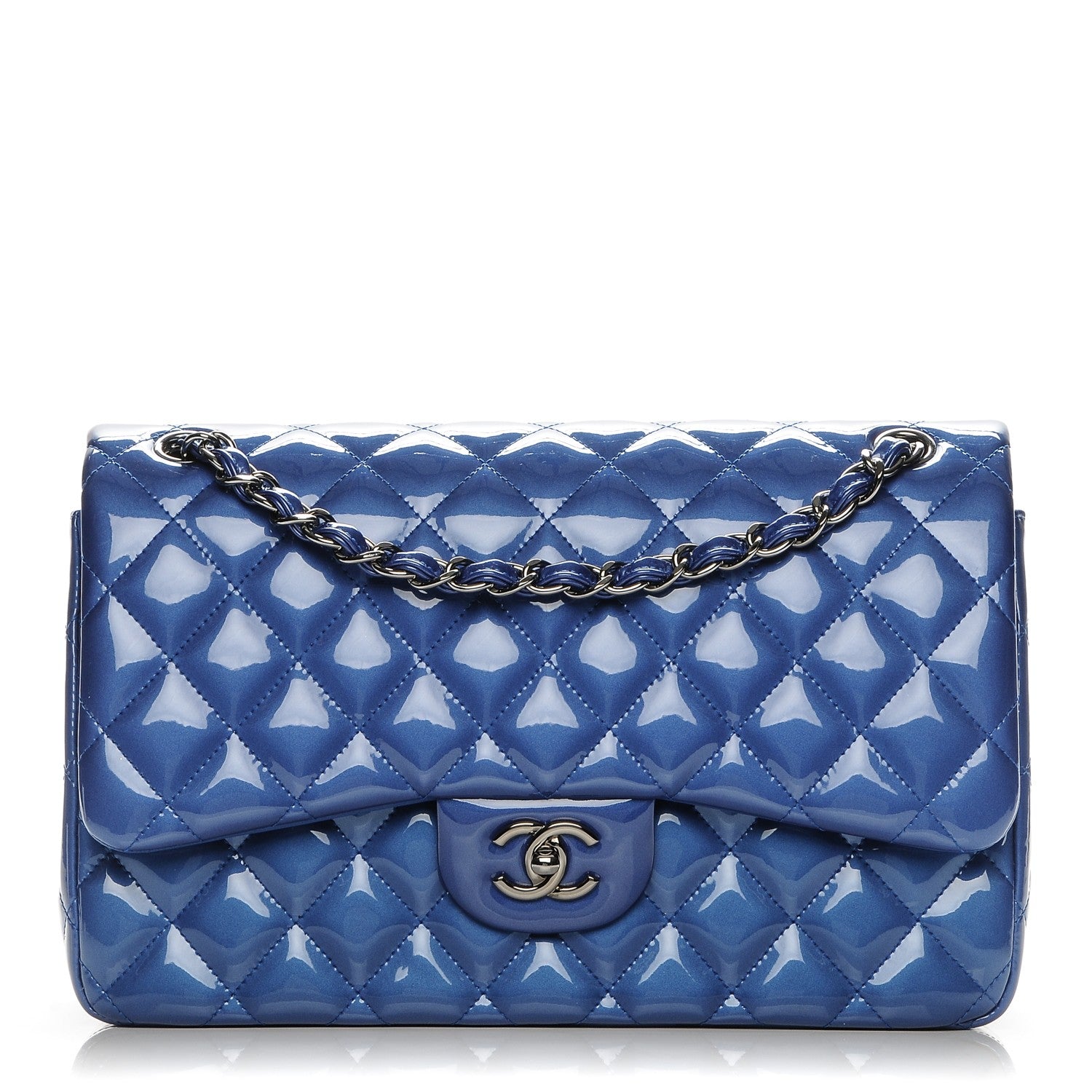Chanel Patent Quilted Jumbo Double Flap Blue 1 of 7