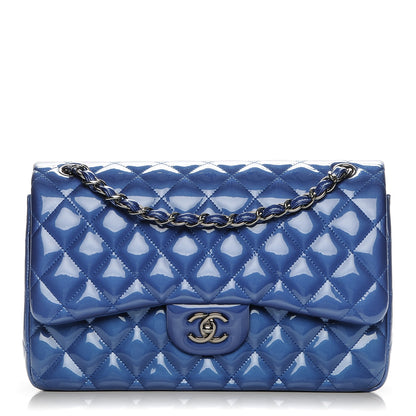 Chanel Patent Quilted Jumbo Double Flap Blue 1 of 7