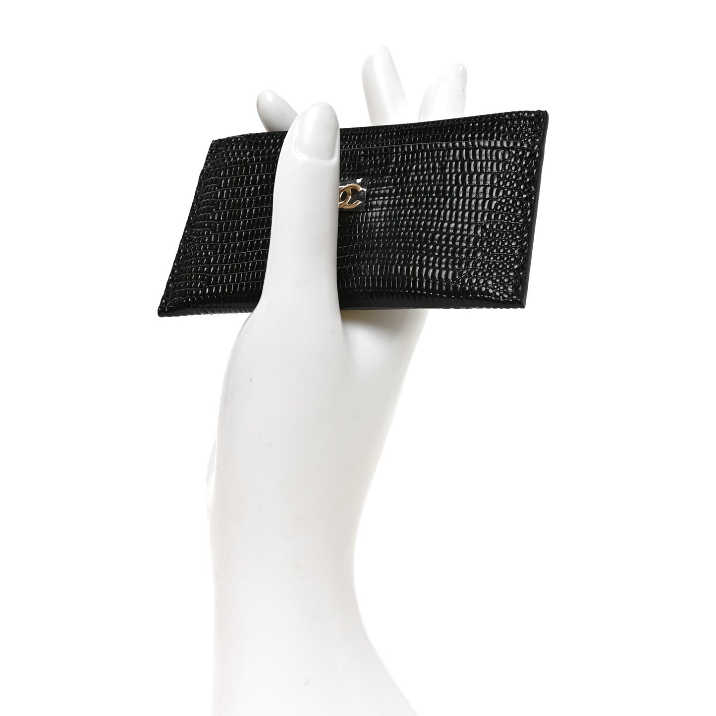 Calfskin Lizard Embossed Card Holder Black
