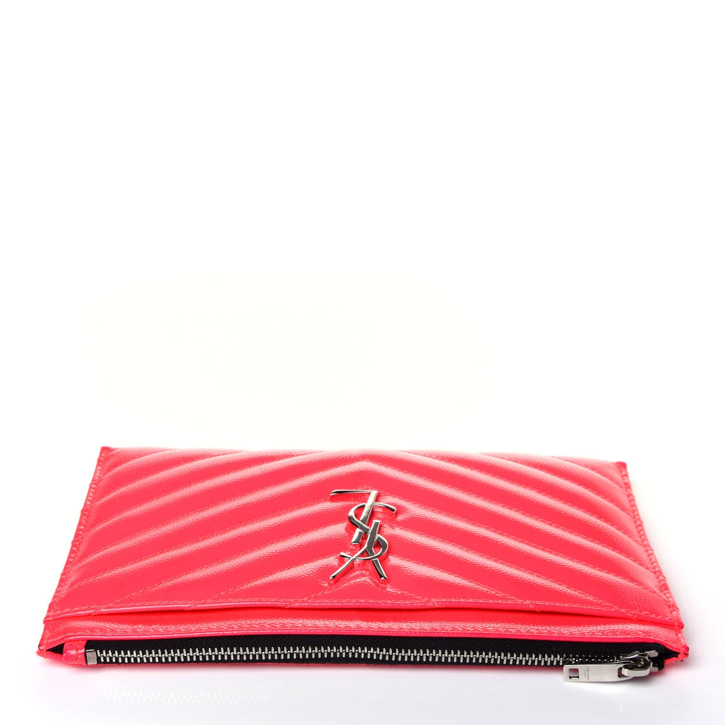 Patent Grain De Poudre Matelasse Chevron Monogram Bill Pouch Neon Pink