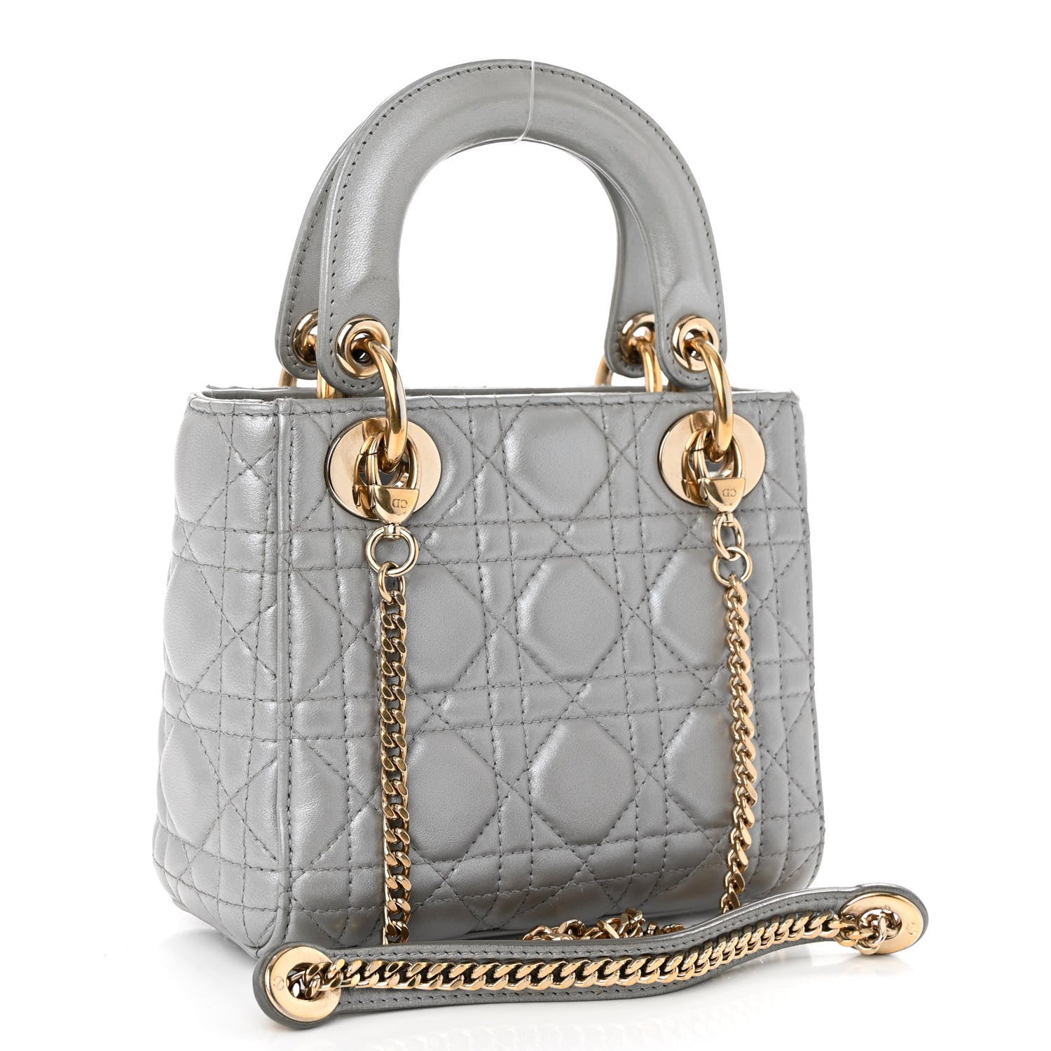 Christian Dior Metallic Lambskin Cannage Mini Lady Dior Grey 3 of 9