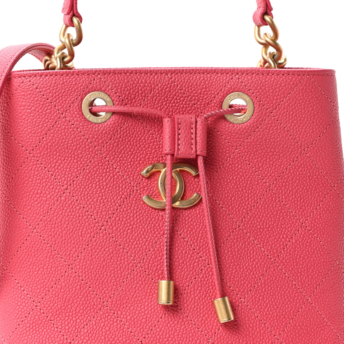 Caviar Quilted Fashion Therapy Bucket Drawstring Bag Dark Pink