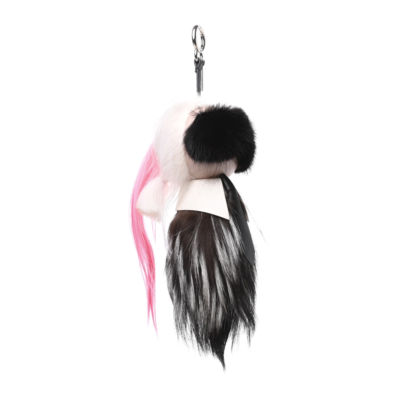 Fendi Fox Mink Goat Fur Nappa Karlito Bag Charm Black White Rosa 1 of 4