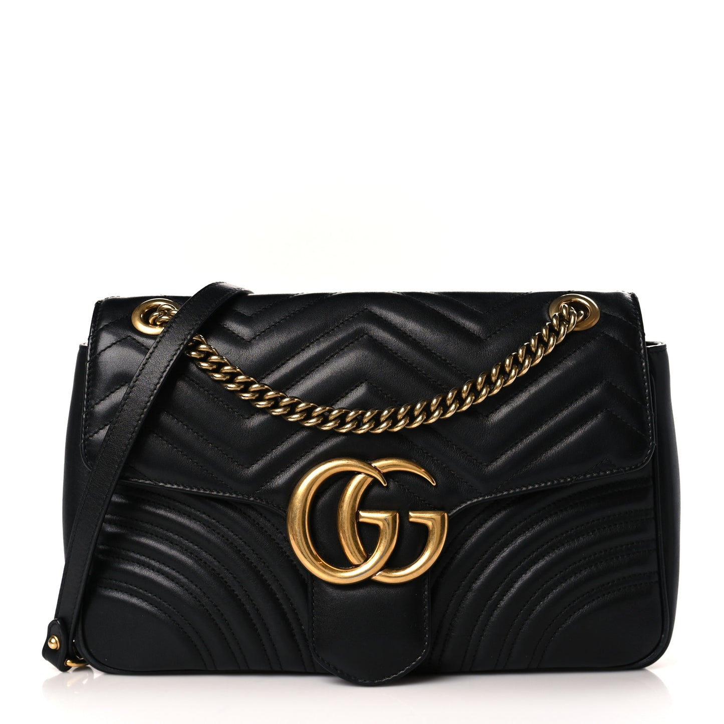 Calfskin Matelasse Medium GG Marmont Shoulder Bag Black