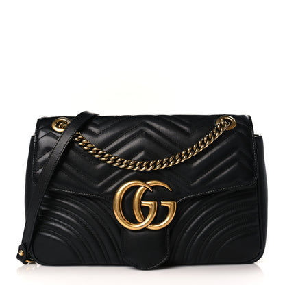 Gucci Calfskin Matelasse Medium GG Marmont Shoulder Bag Black 1 of 9