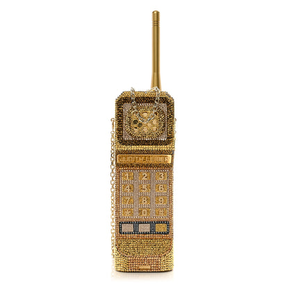 Judith Leiber Austrian Crystal Call Me Brick Phone Minaudiere Clutch Multicolor Gold 1 of 11