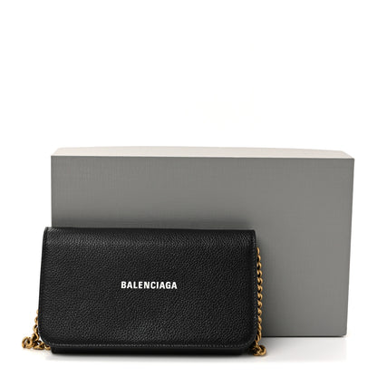 Balenciaga Grained Calfskin Logo Cash Phone Holder Wallet On Chain Black 10 of 10
