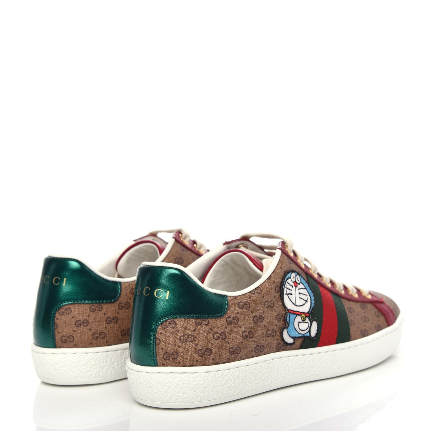 X DORAEMON Mini Vintage GG Supreme Monogram Web Womens Ace Sneakers 35.5 Beige Cherry Red