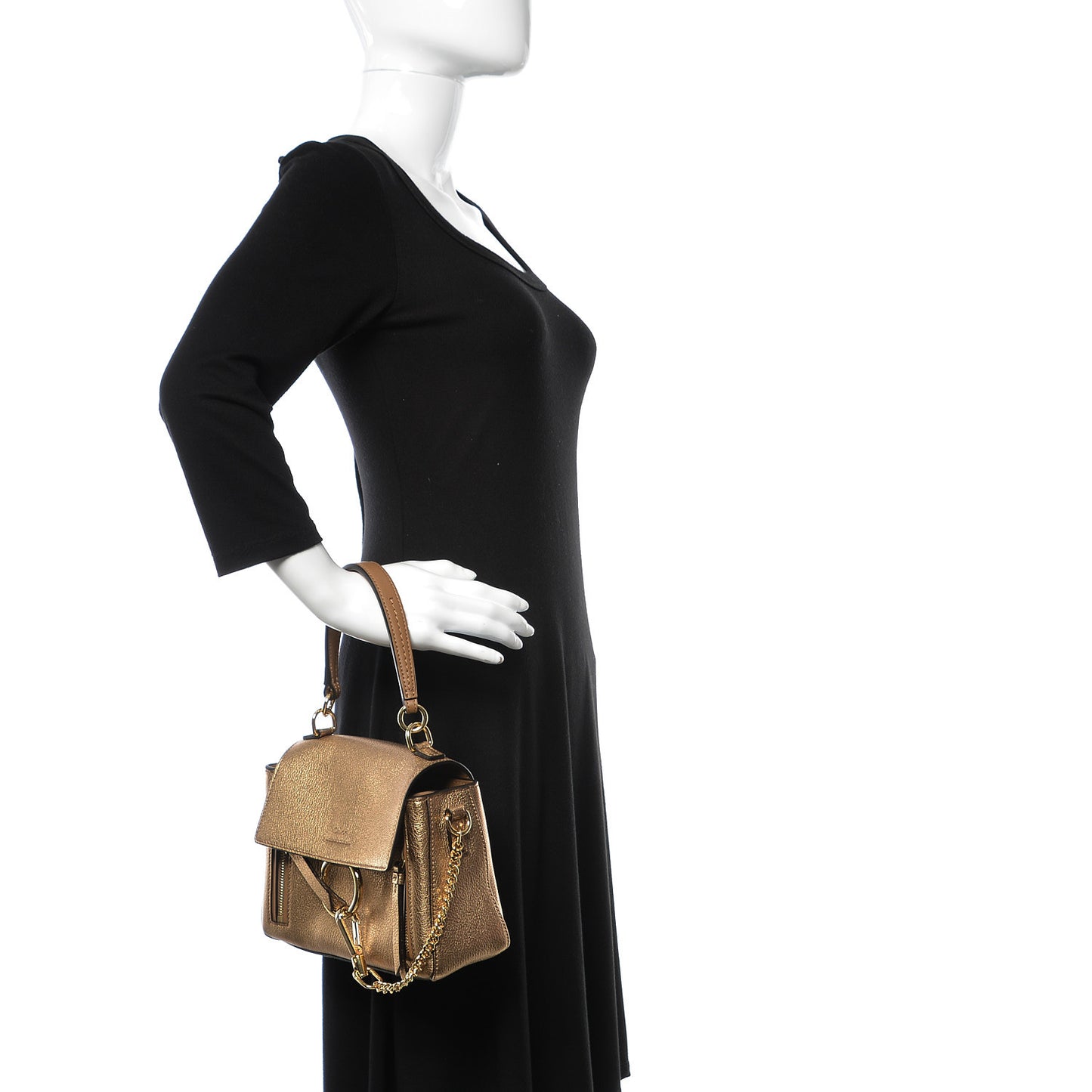 Metallic Calfskin Mini Faye Day Shoulder Bag Gold