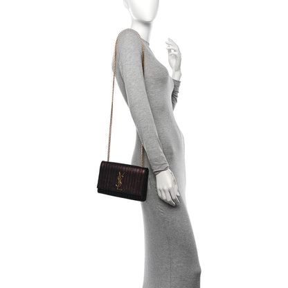 Saint Laurent Metallic Calfskin Striped Small Monogram Kate Satchel Black Red 2 of 10