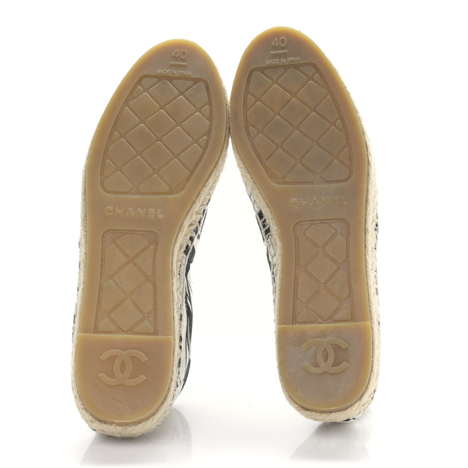 Chanel Printed Canvas Grosgrain 31 Rue Cambon Espadrilles 40 Black White 5 of 8
