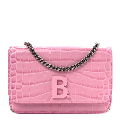Balenciaga Patent Crocodile Embossed B Wallet On Chain Pink 1 of 9