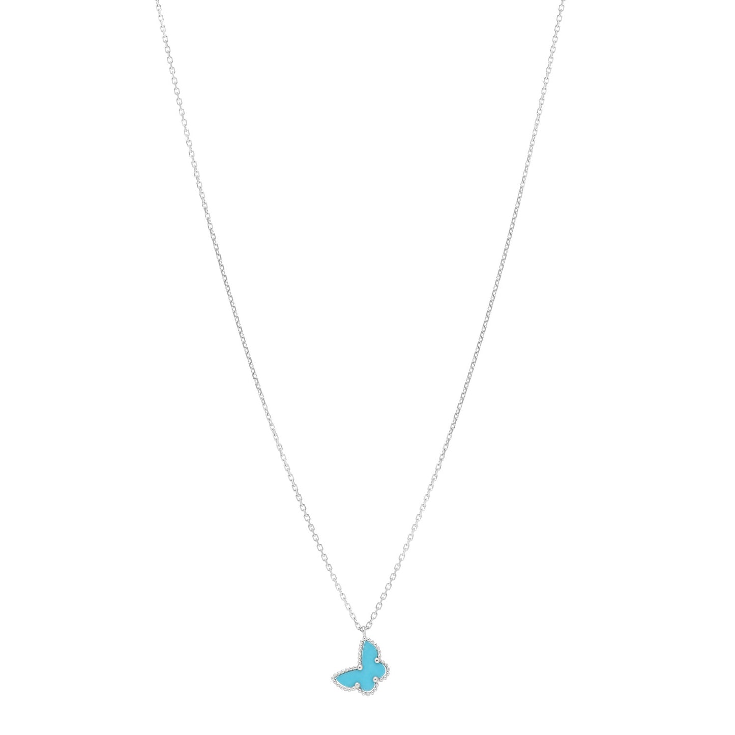 18K White Gold Turquoise Sweet Alhambra Butterfly Pendant Necklace