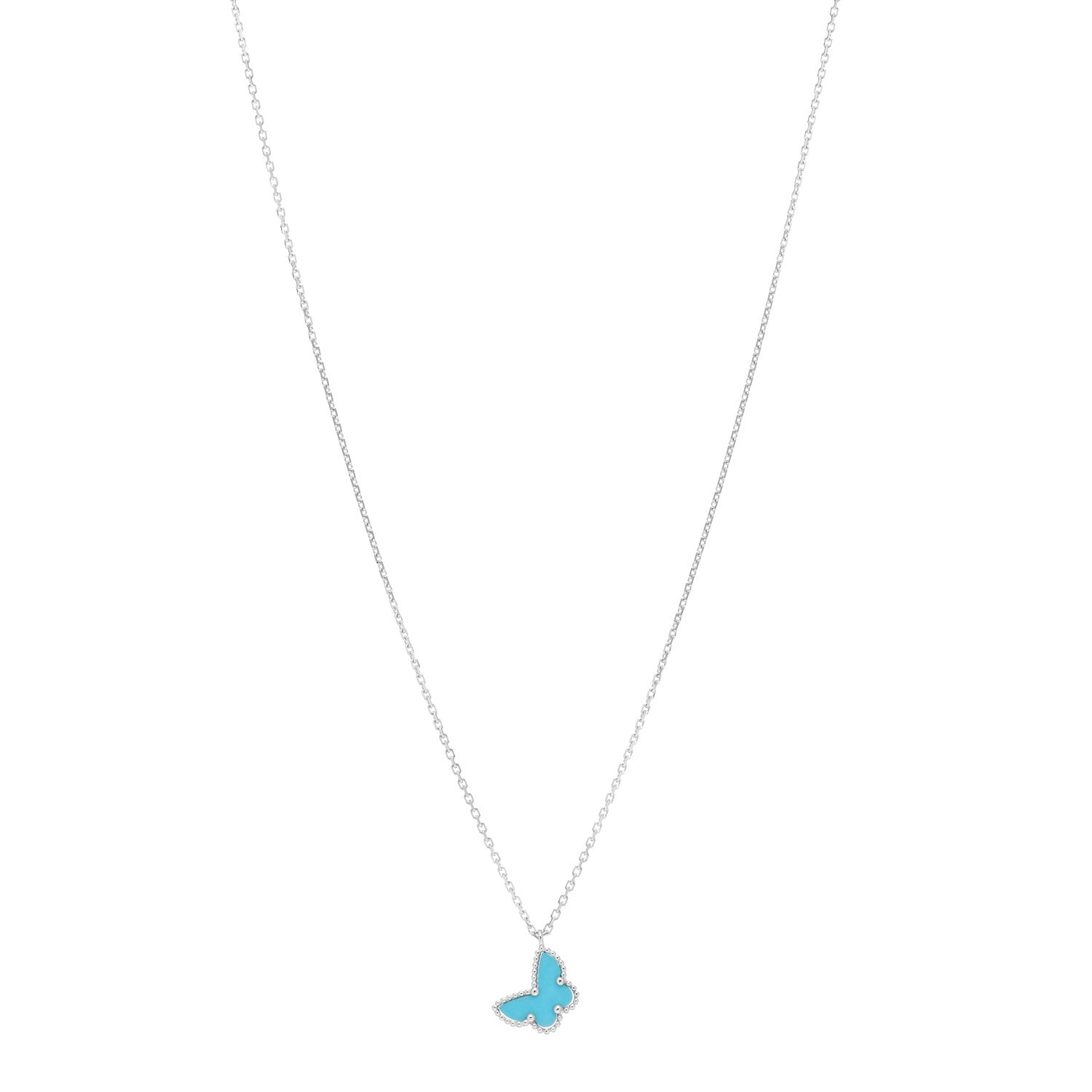 Van Cleef & Arpels 18K White Gold Turquoise Sweet Alhambra Butterfly Pendant Necklace 1 of 4