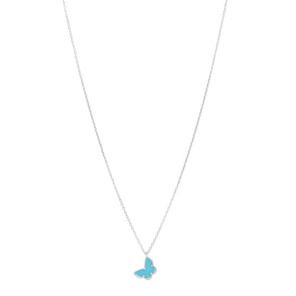 Van Cleef & Arpels 18K White Gold Turquoise Sweet Alhambra Butterfly Pendant Necklace 1 of 4