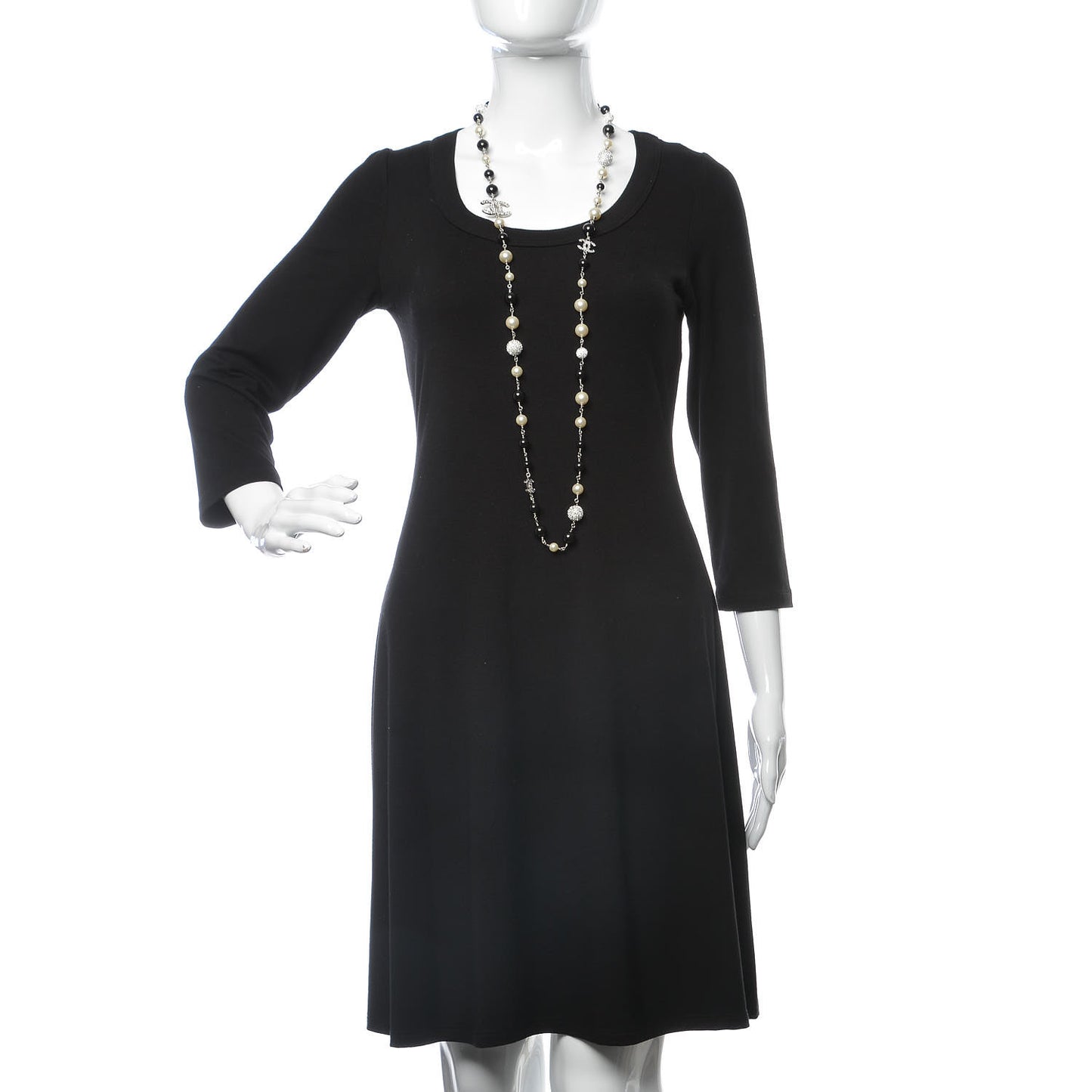 Pearl Crystal Bead CC Long Necklace Silver Black White