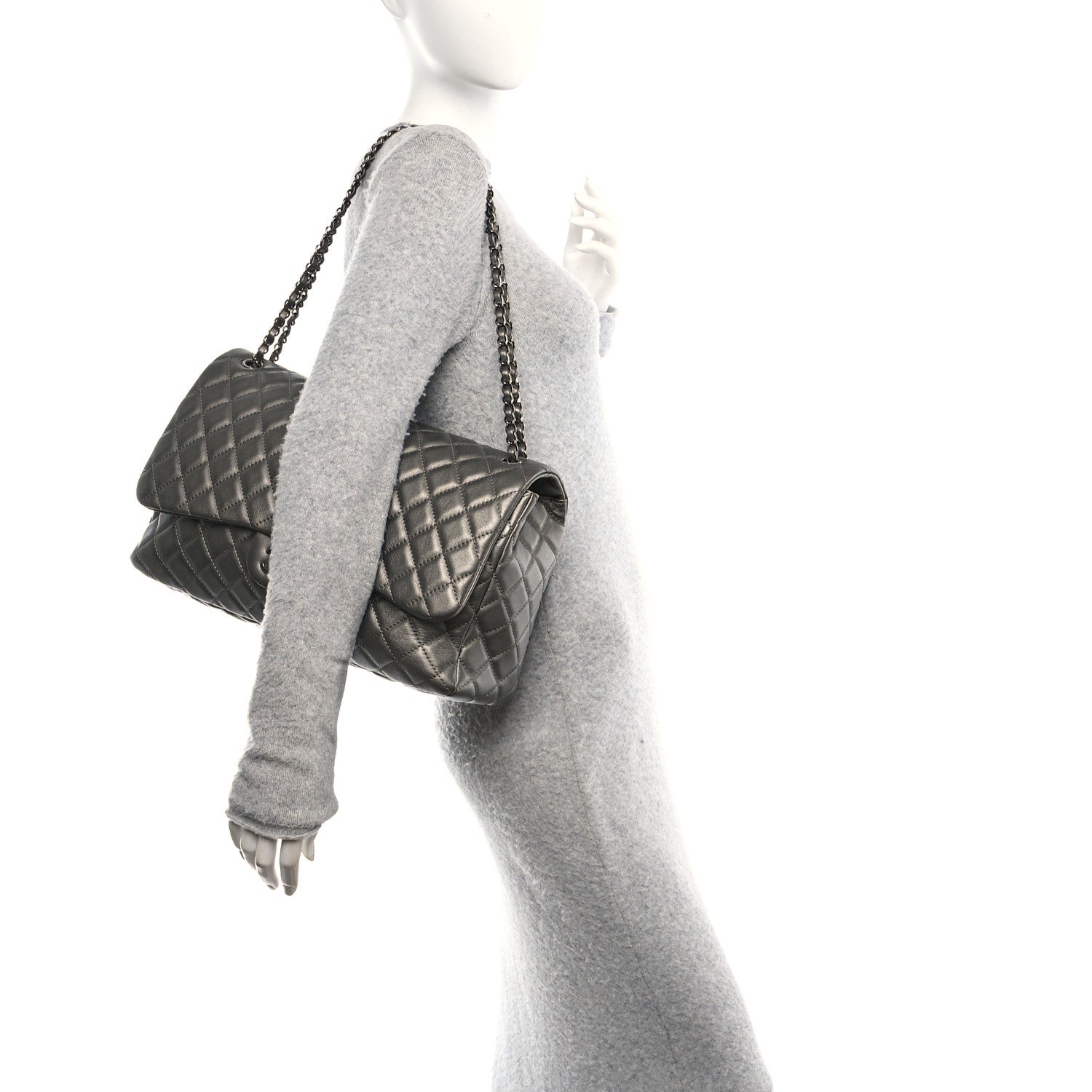 Chanel Metallic Lambskin Quilted XXL Travel Flap Bag  Dark Grey 2 of 12