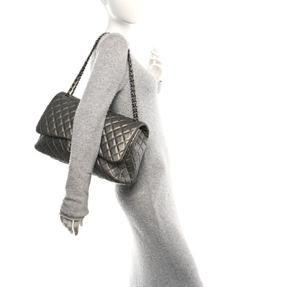 Chanel Metallic Lambskin Quilted XXL Travel Flap Bag  Dark Grey 2 of 12