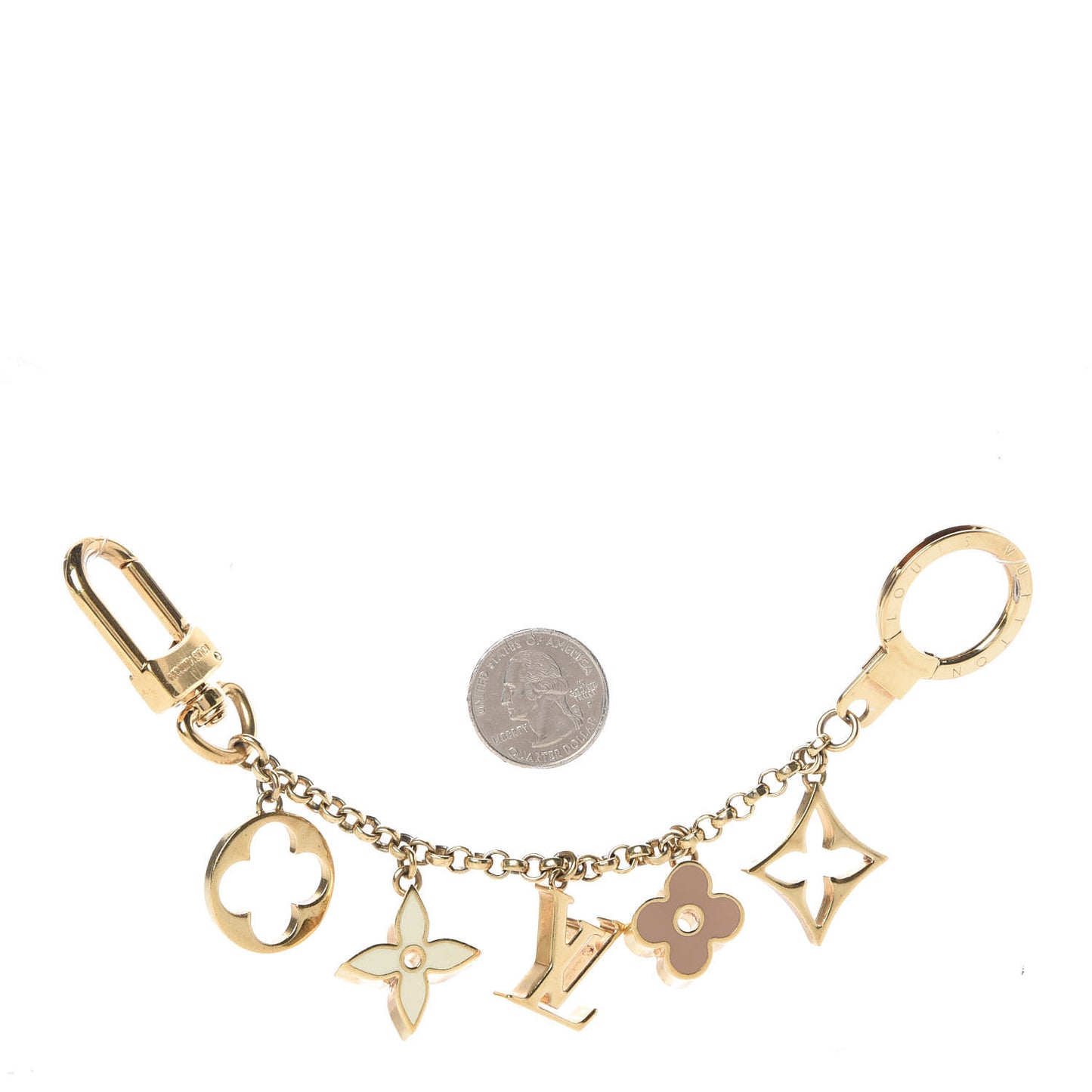Brass Enamel Fleur De Monogram Bag Charm Chain Gold