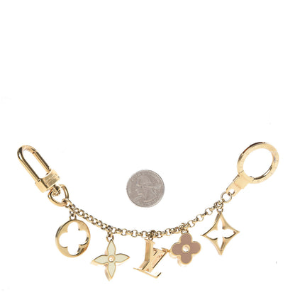 Louis Vuitton Brass Enamel Fleur De Monogram Bag Charm Chain Gold 2 of 2