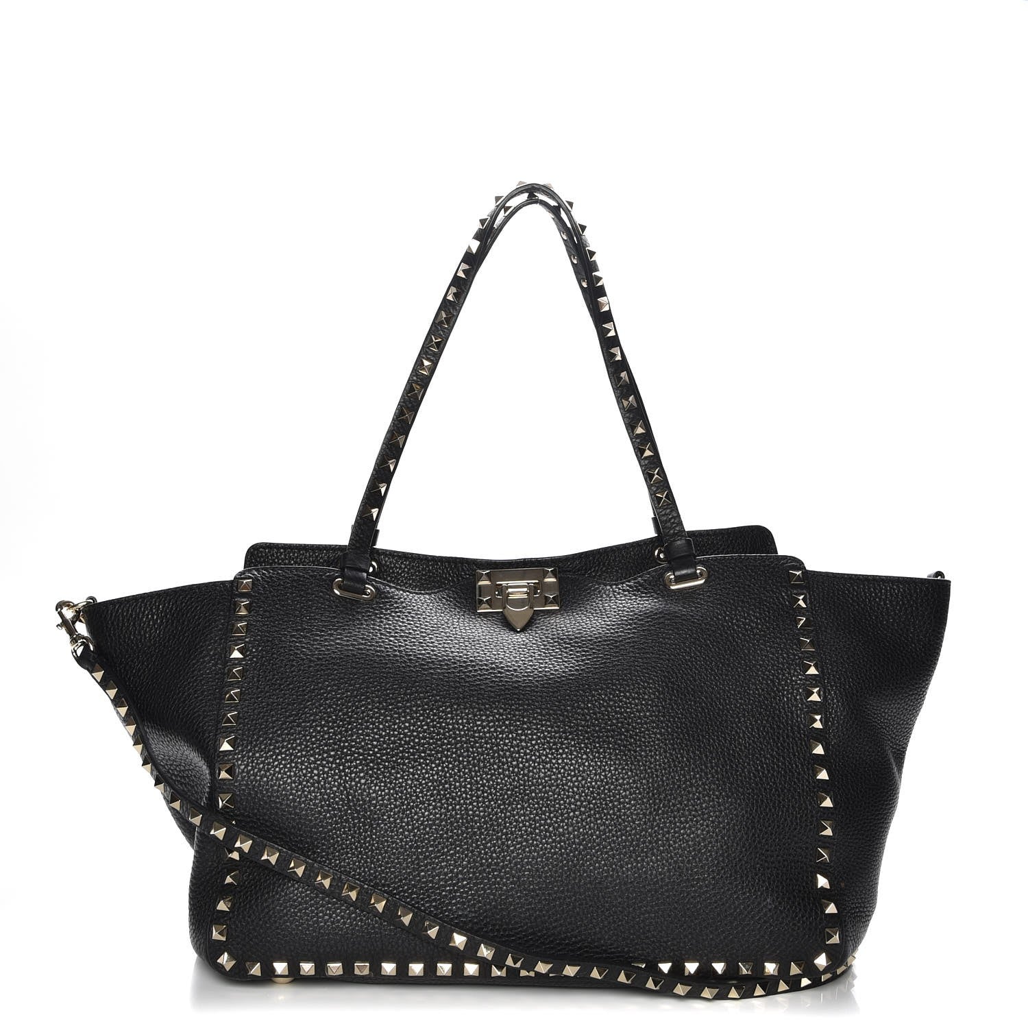 Valentino Garavani Pebbled Calfskin Medium Rockstud Tote Black 1 of 8