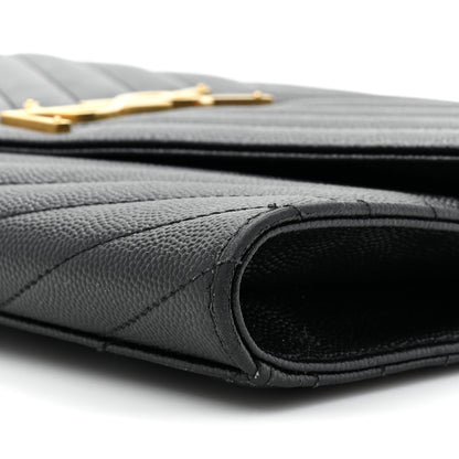 Saint Laurent Grain De Poudre Matelasse Chevron Monogram Envelope Clutch Black 8 of 15
