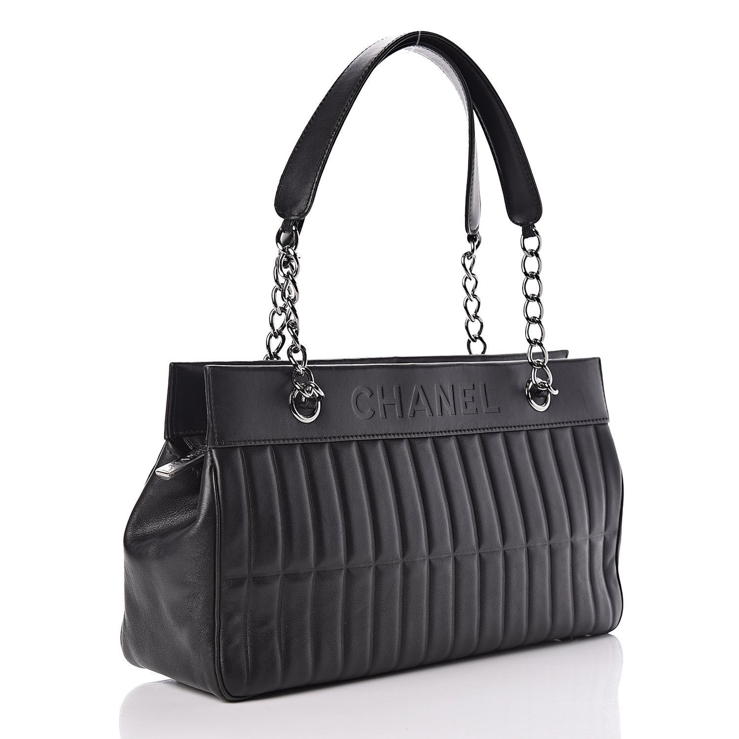Calfskin Vertical Quilted Lax East West Shoulder Bag Black