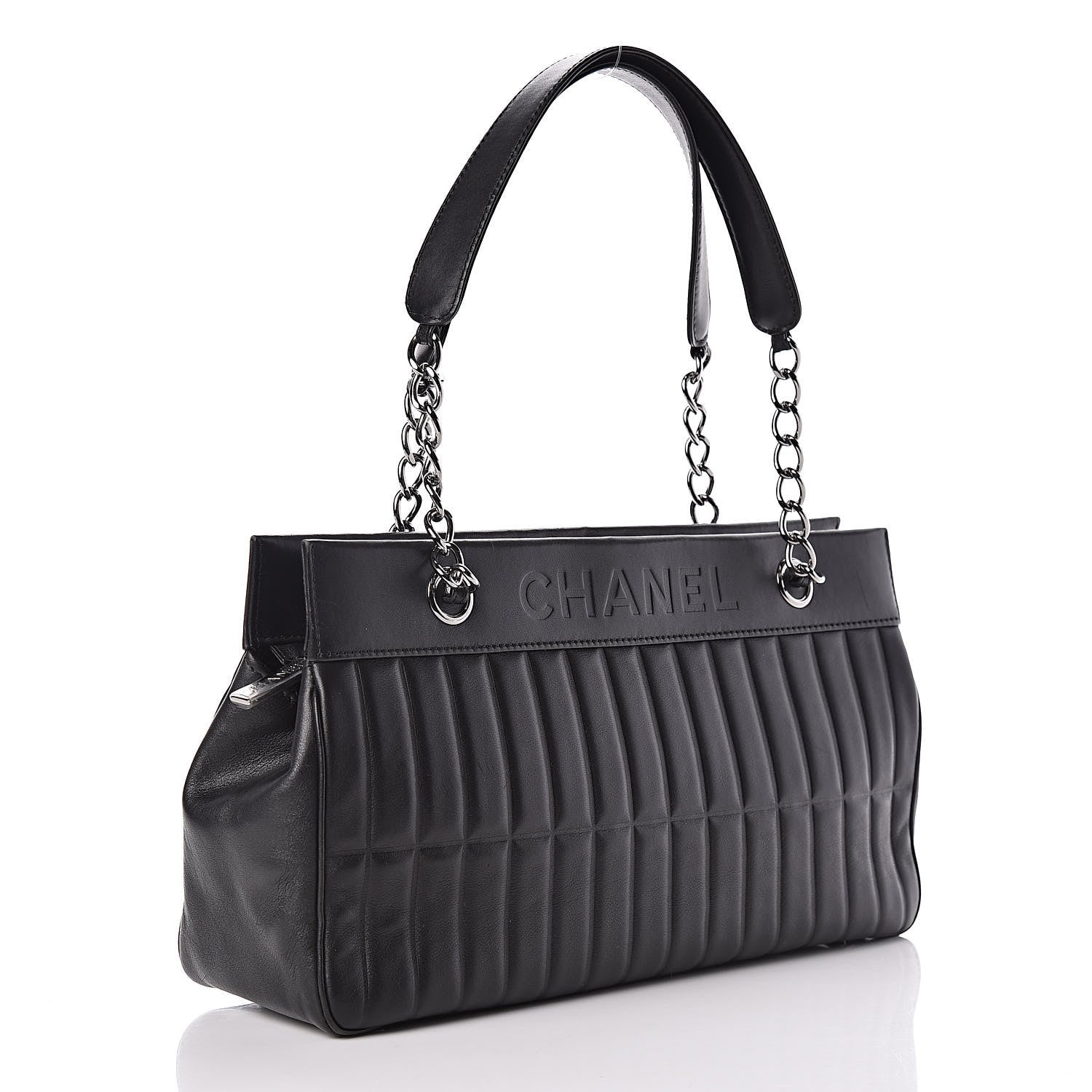 Chanel Calfskin Vertical Quilted Lax East West Shoulder Bag Black 3 of 12