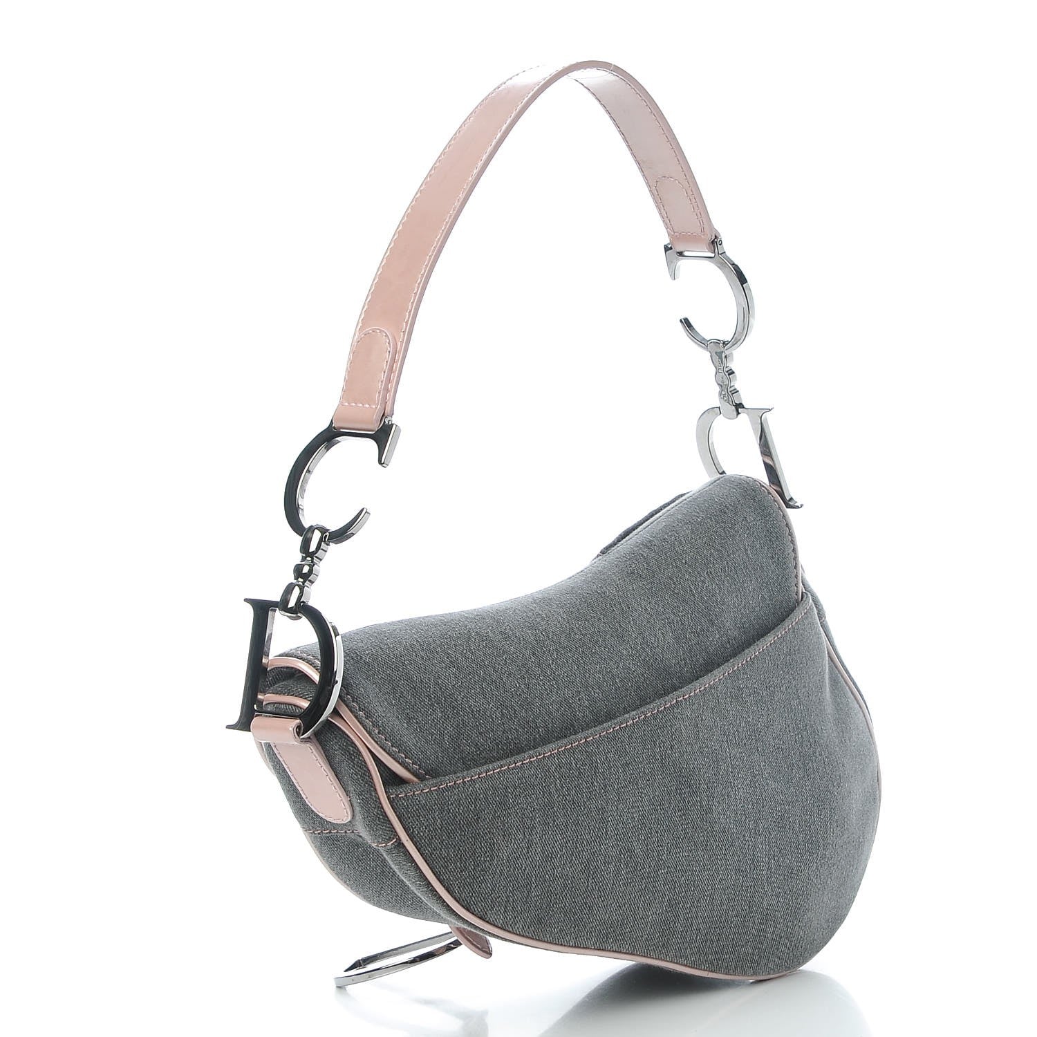 Christian Dior Patent Denim Jeans Saddle Bag Grey Pink 3 of 8
