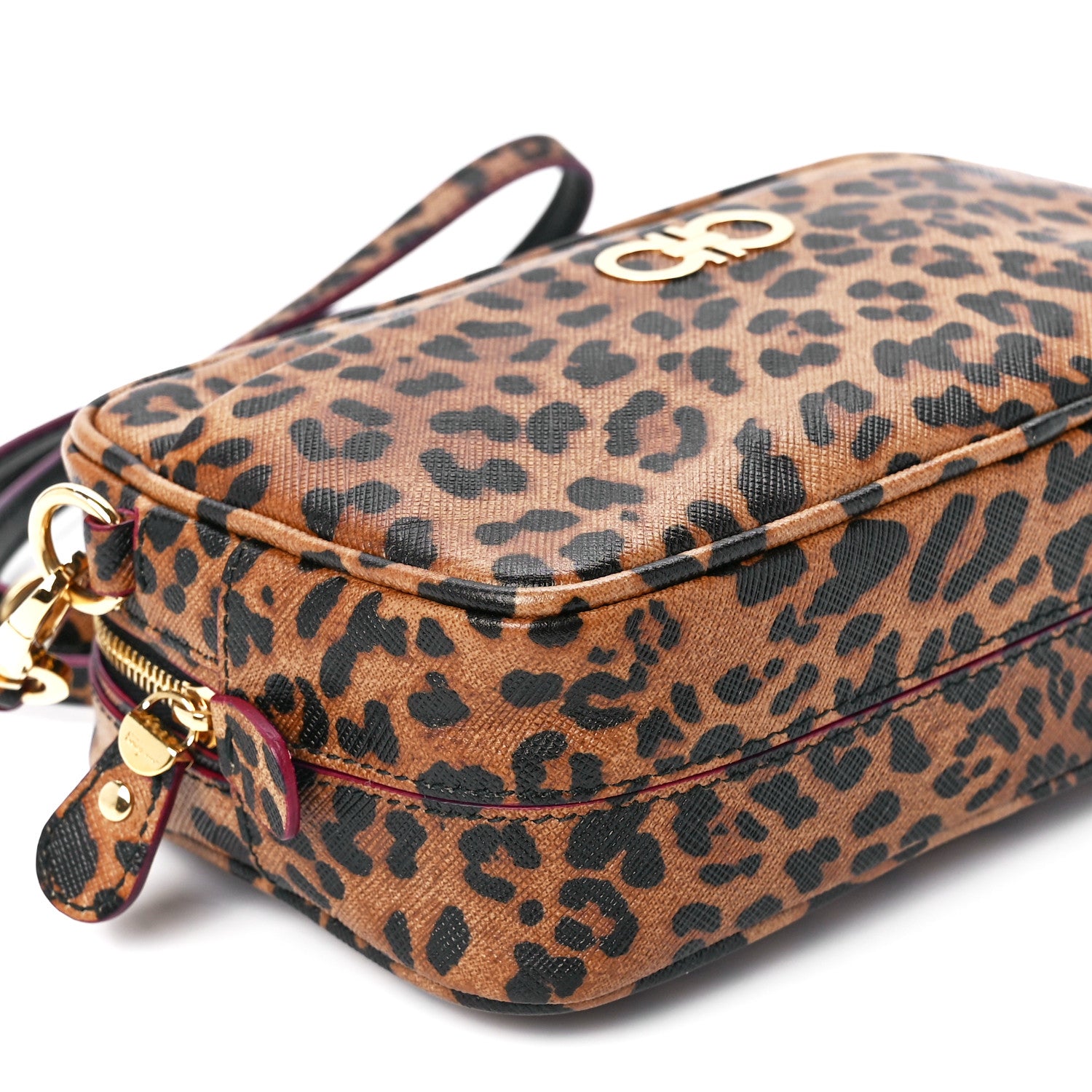 Salvatore Ferragamo Grained Calfskin Leopard Print Camera Bag Brown 10 of 11