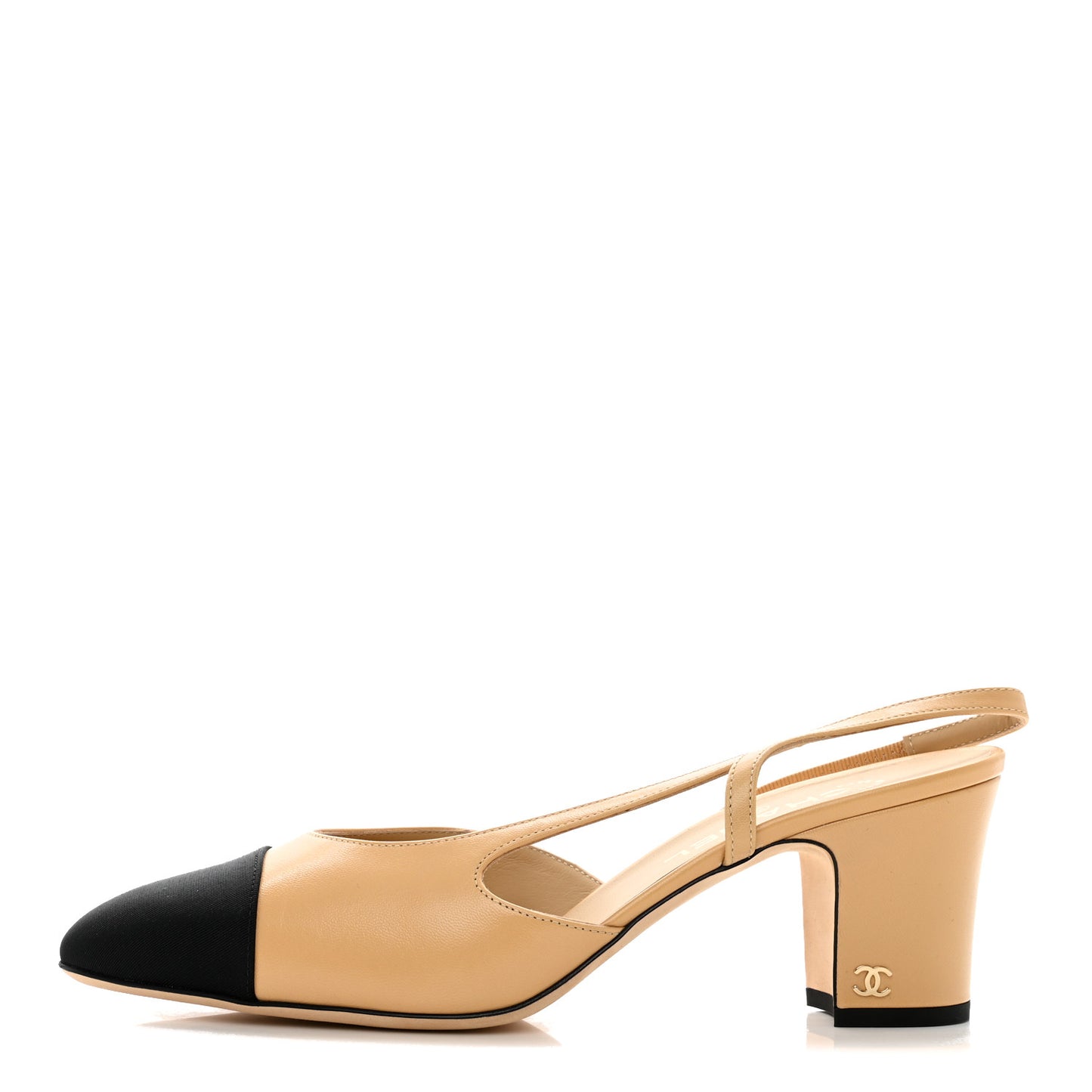Goatskin Grosgrain Cap Toe CC Slingback Pumps 41 Beige Black