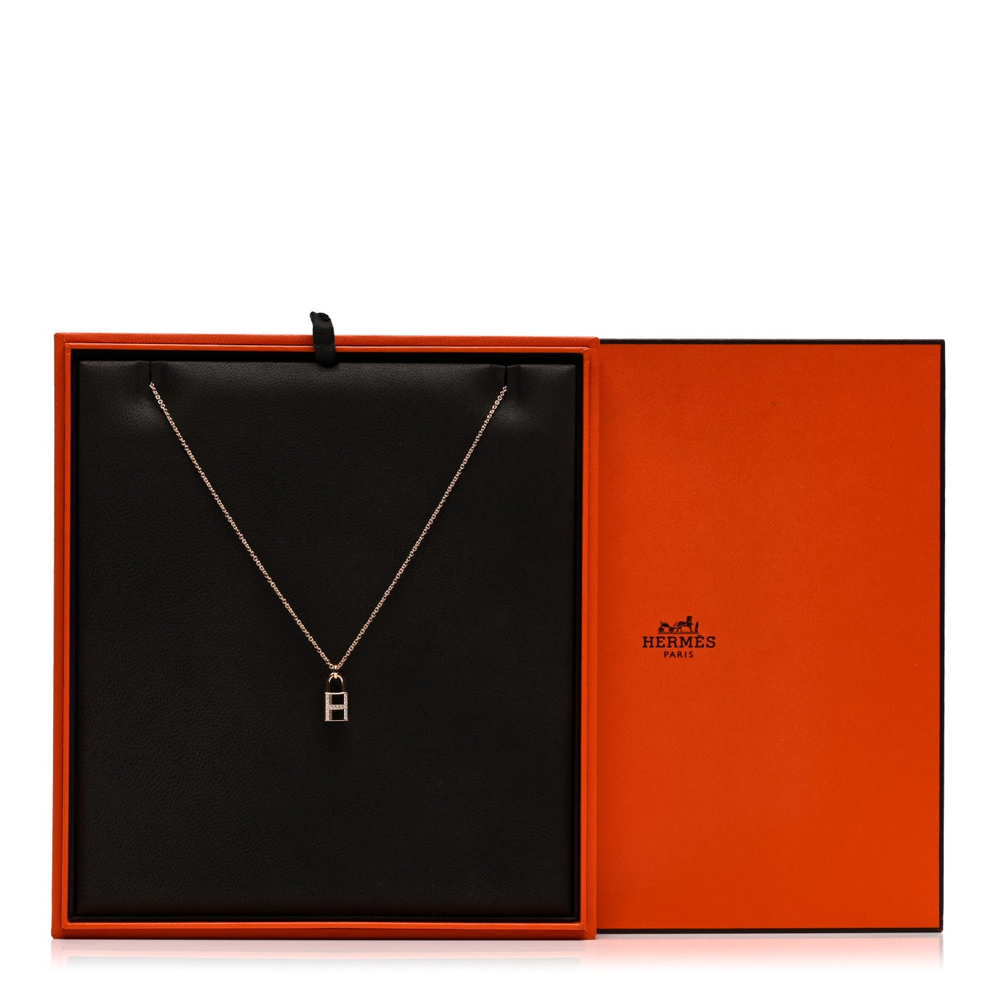 18K Rose Gold Diamond Amulettes Cadenas Pendant Necklace