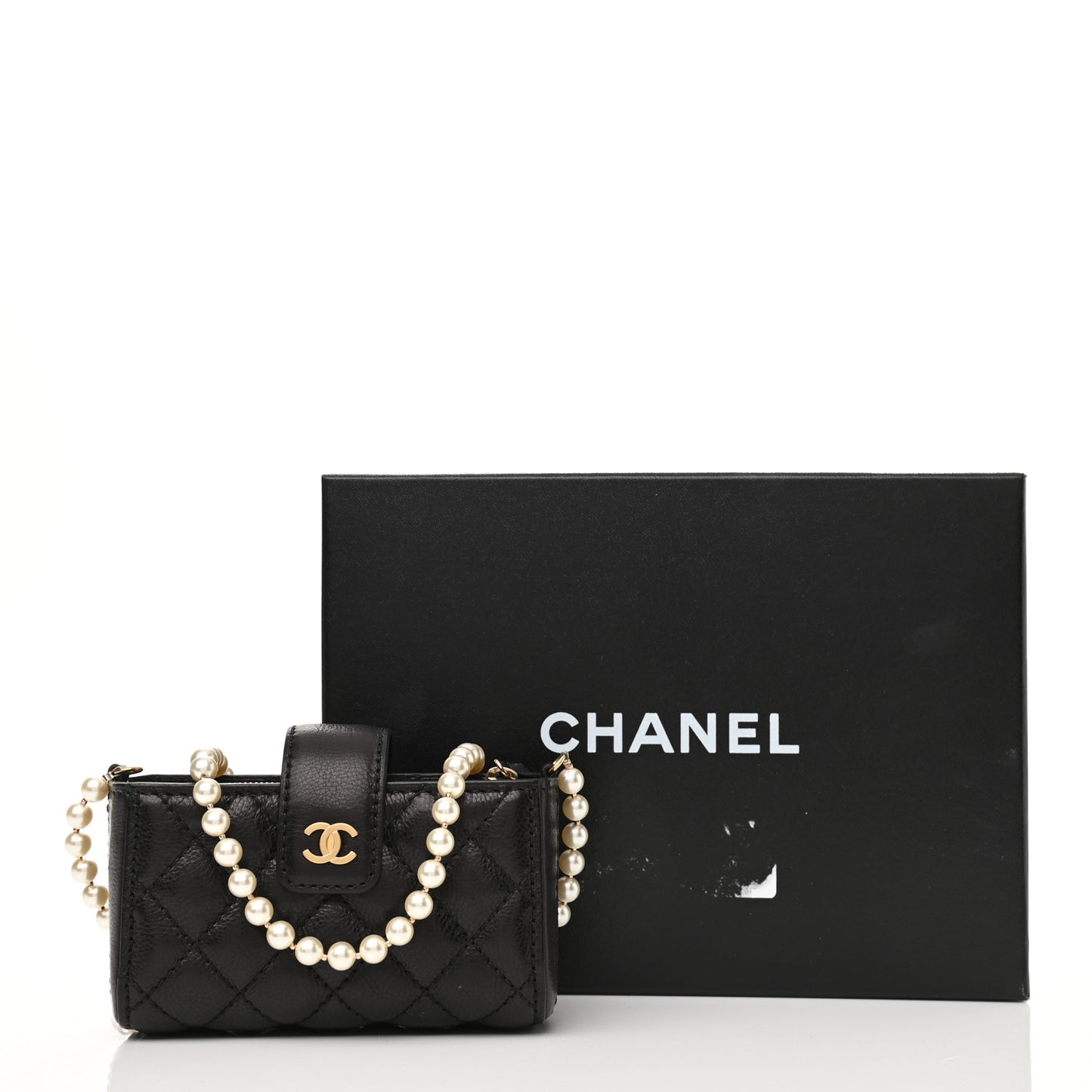 Calfskin Quilted Pearl Chain Love Symbols Mini Bag Black