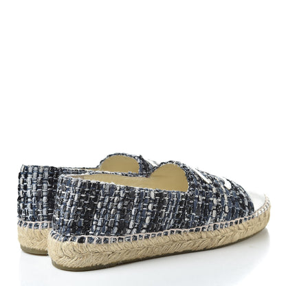 Chanel Metallic Tweed Lambskin CC Espadrilles 36 Blue Black Silver 4 of 10