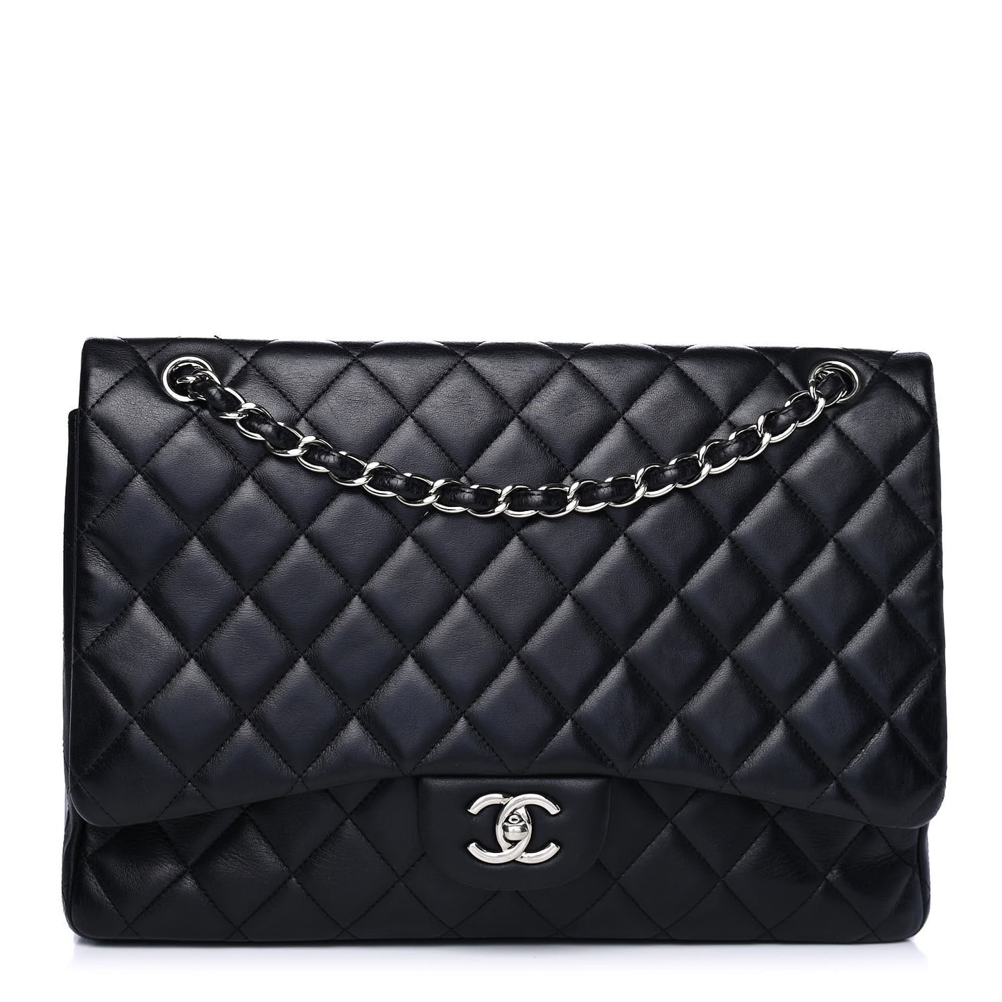Lambskin Quilted Maxi Single Flap Black