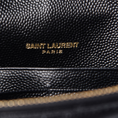 Saint Laurent Grain De Poudre Matelasse Chevron Monogram Envelope Chain Wallet Black 6 of 10
