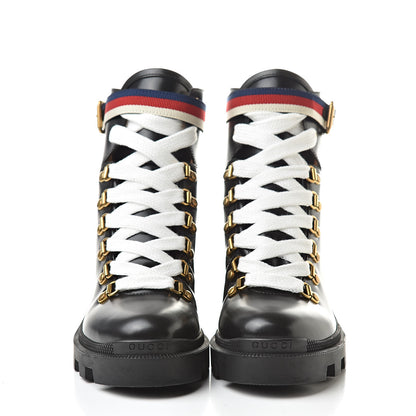 Gucci Calfskin Sylvie Web Womens Lace Up Combat Boots 36 Black 2 of 7