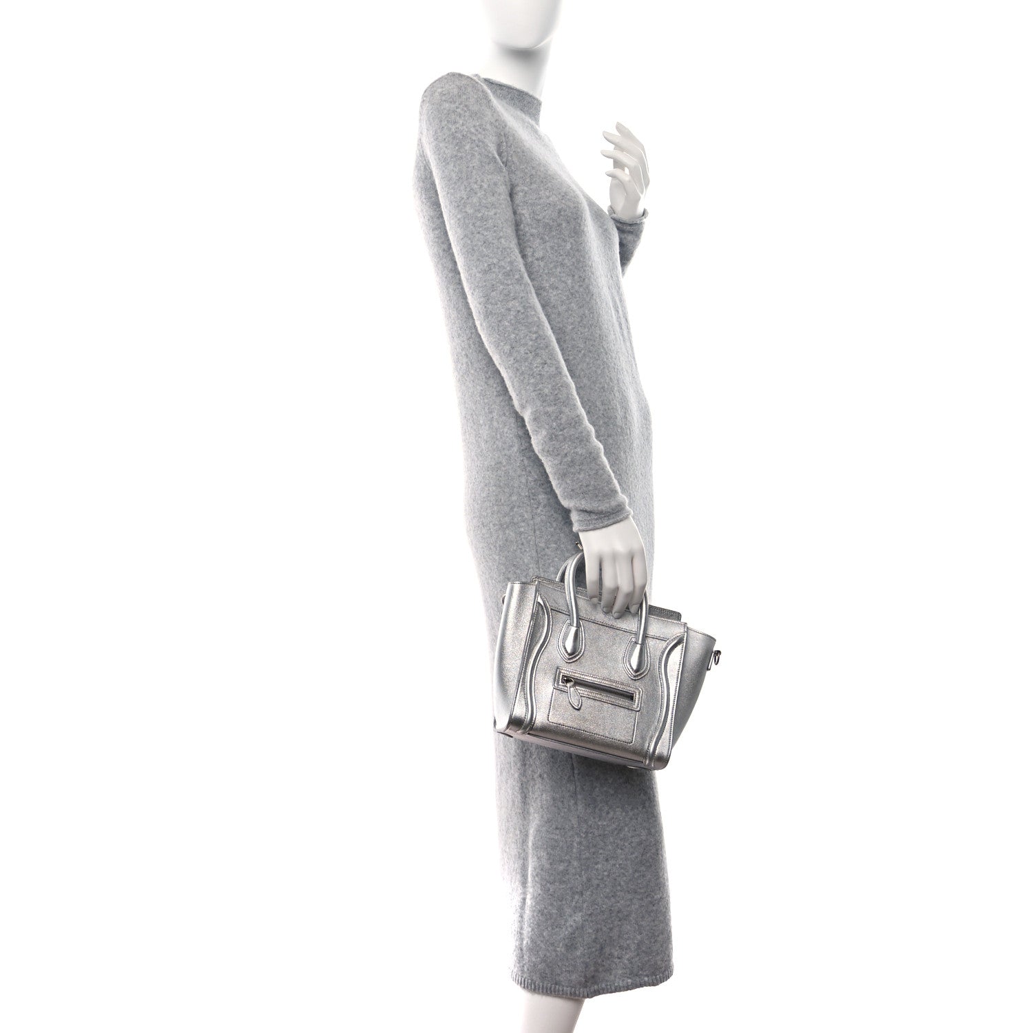 Celine Laminated Lambskin Nano Luggage Silver 2 of 11